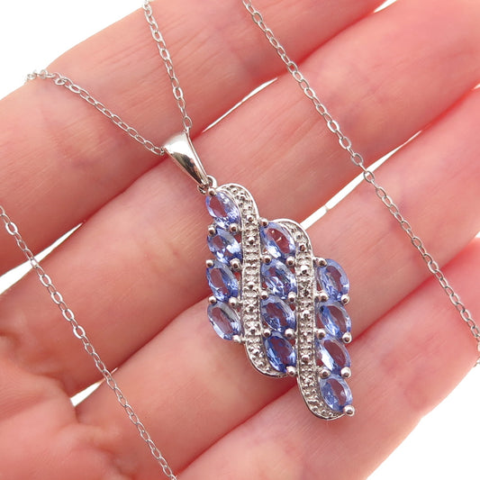 Chuck Clemency 925 Sterling Silver Real Diamond & Tanzanite Chain Necklace 20"