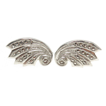 925 Sterling Silver Antique Art Deco Real Marcasite Screw Back Earrings