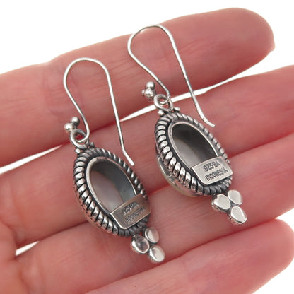 Suarti Bali 925 Sterling Silver Vintage Real MOP Oxidized Dangle Earrings
