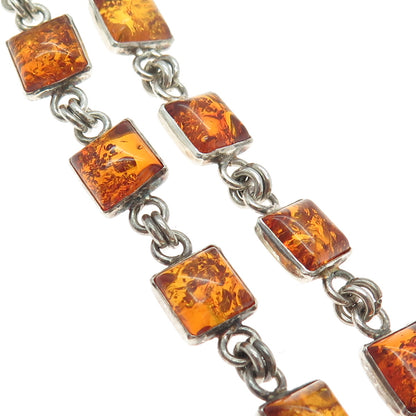 925 Sterling Silver Vintage Real Baltic Amber Tennis Link Bracelet 8"