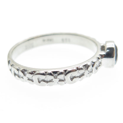 925 Sterling Silver Real Checkered Smoky Quartz Letter "C" Floral Ring Size 7.75