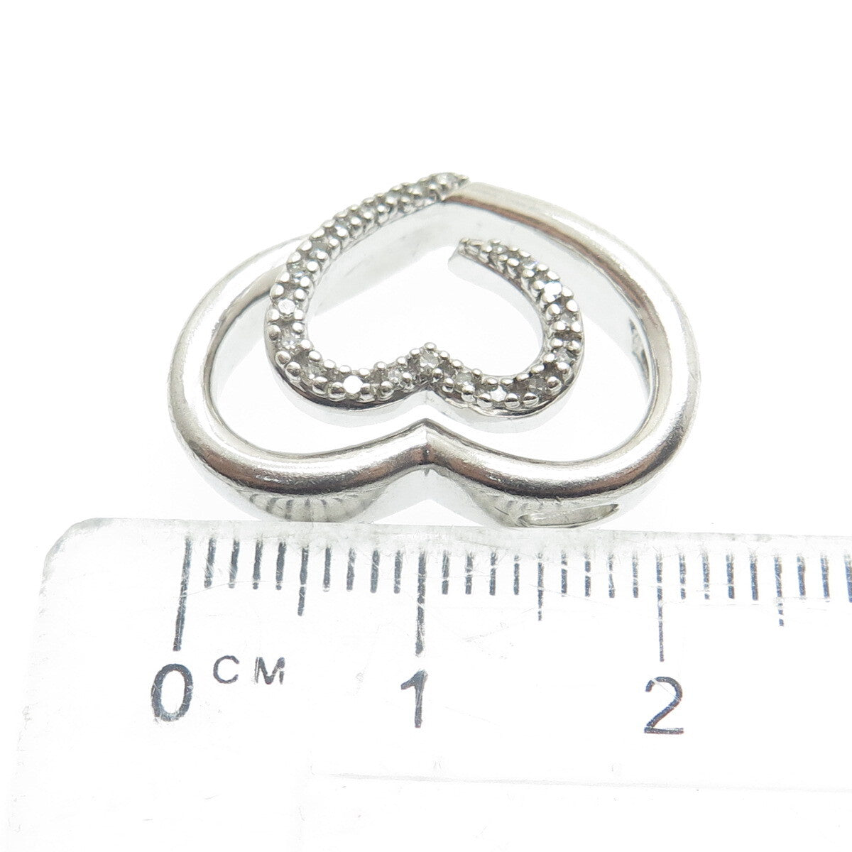 SLV SADYE L VASSIL 925 Sterling Silver Diamond Heart Slide Pendant