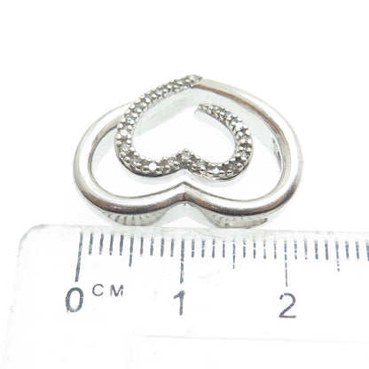 SLV SADYE L VASSIL 925 Sterling Silver Diamond Heart Slide Pendant