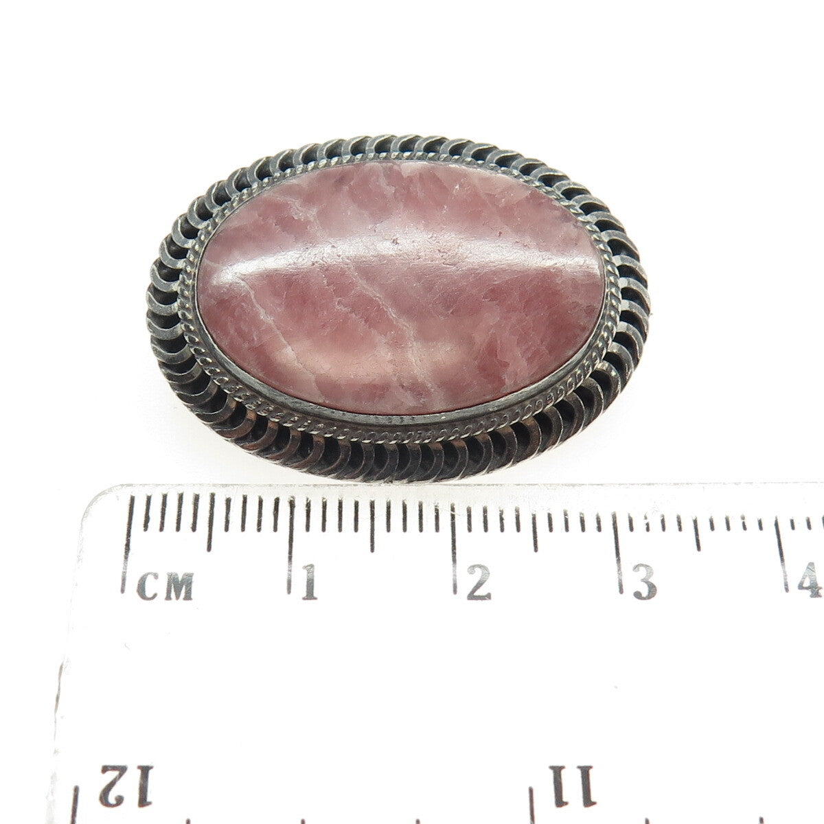 925 Sterling Silver Vintage Chile Real Rhodochrosite Oxidized Pin Brooch