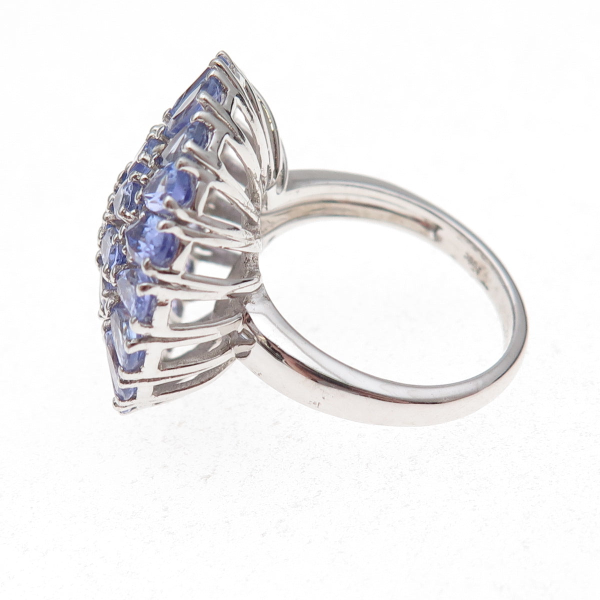 925 Sterling Silver Real Tanzanite & White Topaz Statement Ring Size 8.5