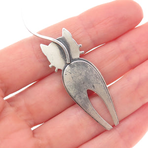 Beau 925 Sterling Silver Vintage Modernist Cat Oxidized Pin Brooch
