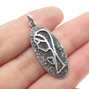 925 Sterling Silver Vintage Praying Lady Oxidized Pendant