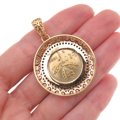 Bellezza Gold Plated Frame Vintage 1980 Italy 20 Lire Coin Charm Pendant