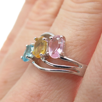 925 Sterling Silver Oval-Cut Multi-Color C Z Wavy Ring Size 7.25