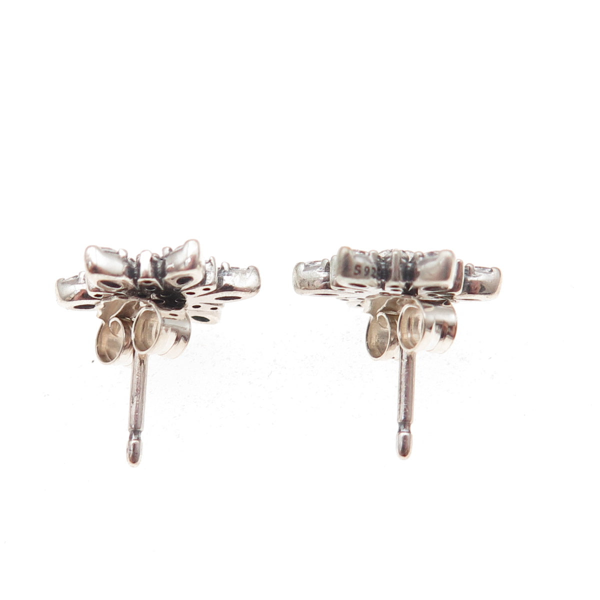 Pandora 925 Sterling Silver White & Blue C Z Sparkling Snowflake Stud Earrings