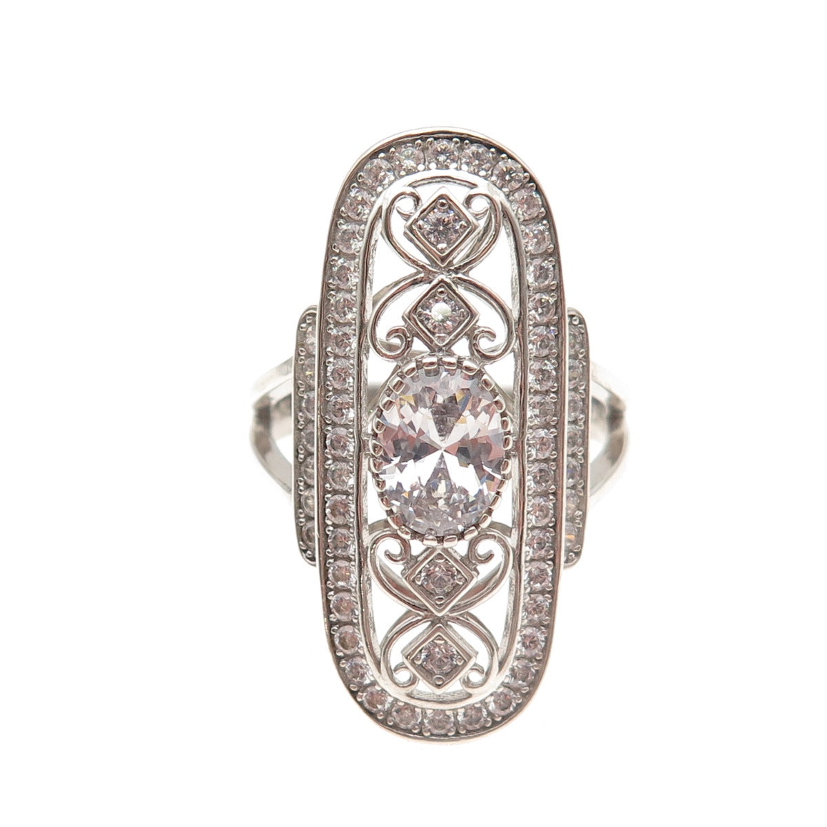 925 Sterling Silver Oval & Round-Cut C Z Sparkle Ring Size 8.25