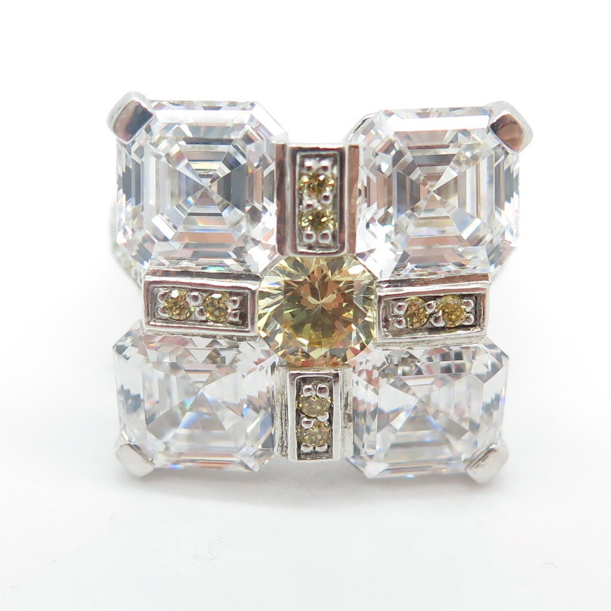 DANIEL K 925 Sterling Silver Multi-Cut Canary & White C Z Cross Ring Size 6