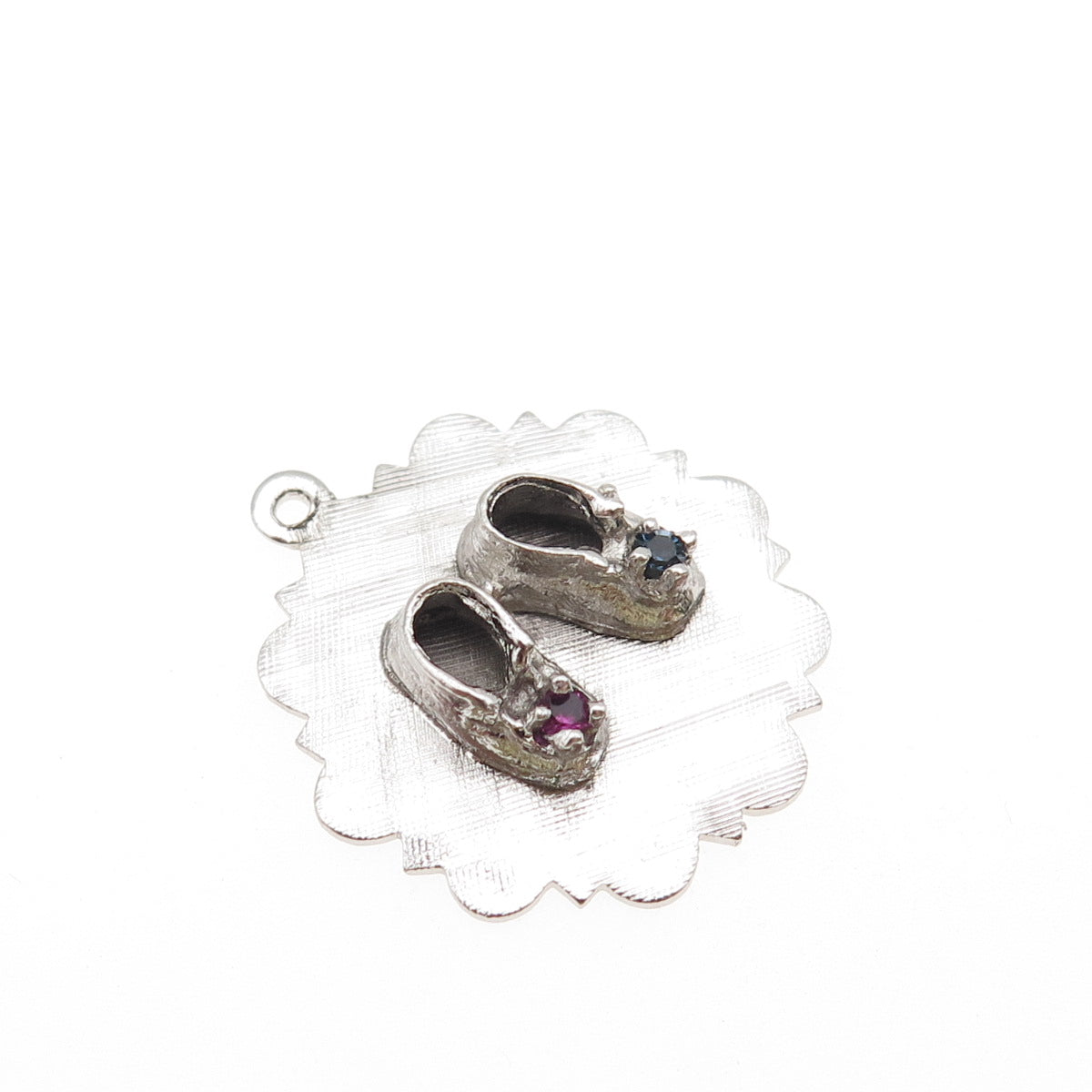 925 Sterling Silver Vintage Blue & Pink Rhinestone Baby Shoes Charm Pendant