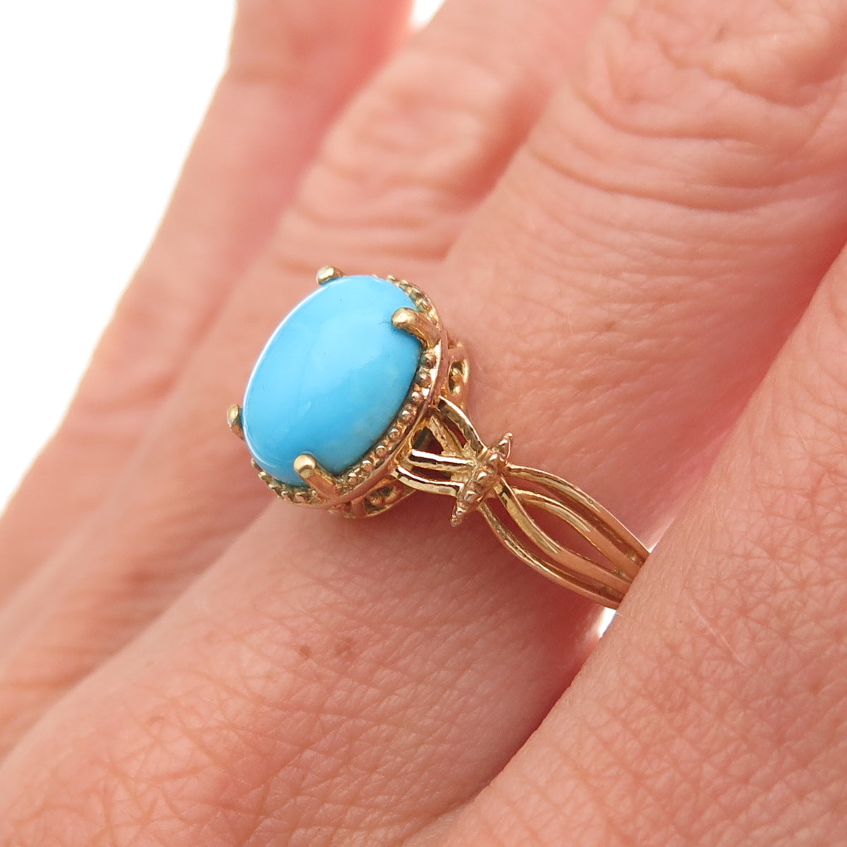 Chuck Clemency 925 Sterling Silver Gold Plated Real Turquoise Ring Size 8.25