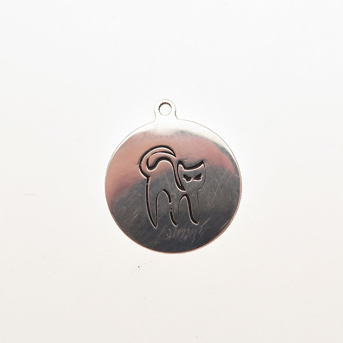 Two in Town 925 Sterling Silver Cat Round Tag Mini Charm Pendant