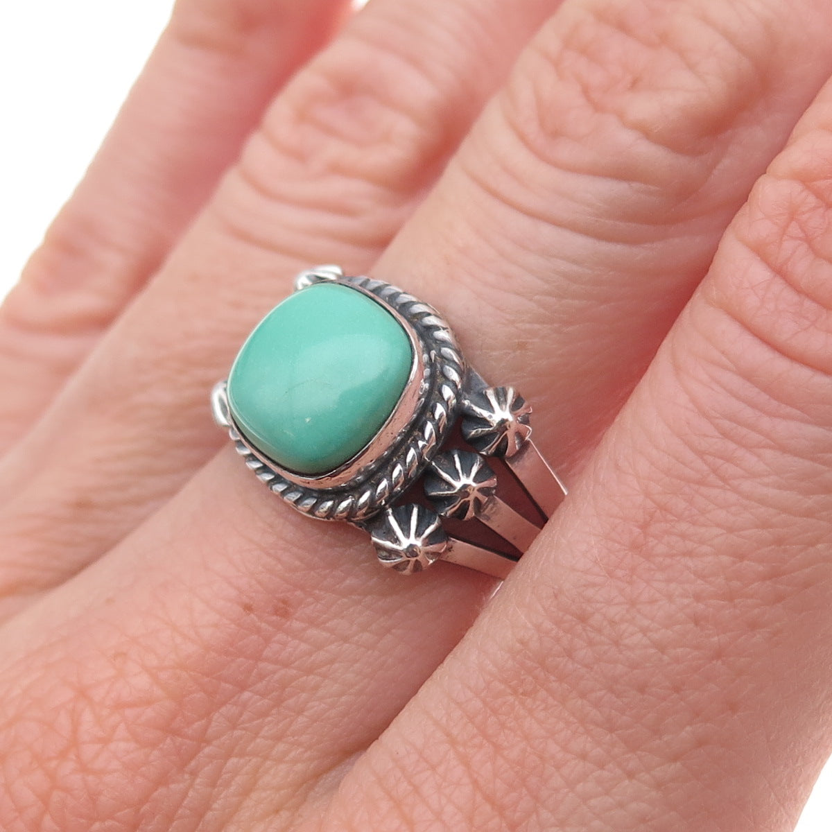 Garden of the Gods Old Pawn 925 Sterling Vintage Turquoise Arrow Ring Size 6.75