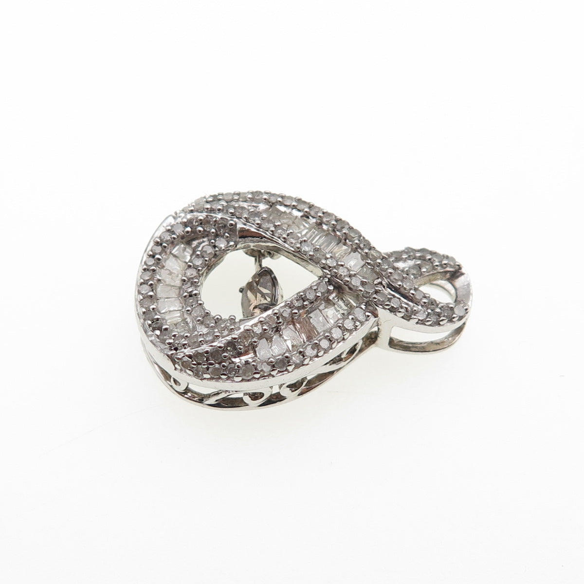 925 Sterling Real Round Tapered Baguette-Cut Diamond Infinity Mini Slide Pendant