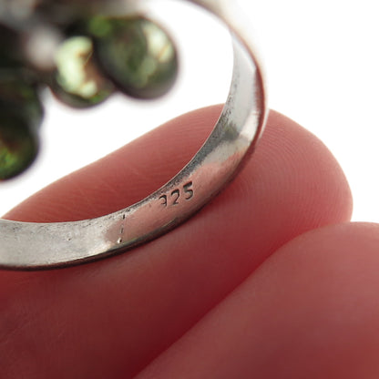 925 Sterling Silver Vintage Real Peridot Modernist Charm Ring Size 9.75