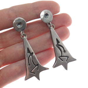 925 Sterling Silver Vintage Mexico Aztec Dancer Oxidized Screw Back Earrings