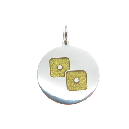 925 Sterling Silver Yellow Enamel Number 2 Lucky Dice Minimalist Charm Pendant