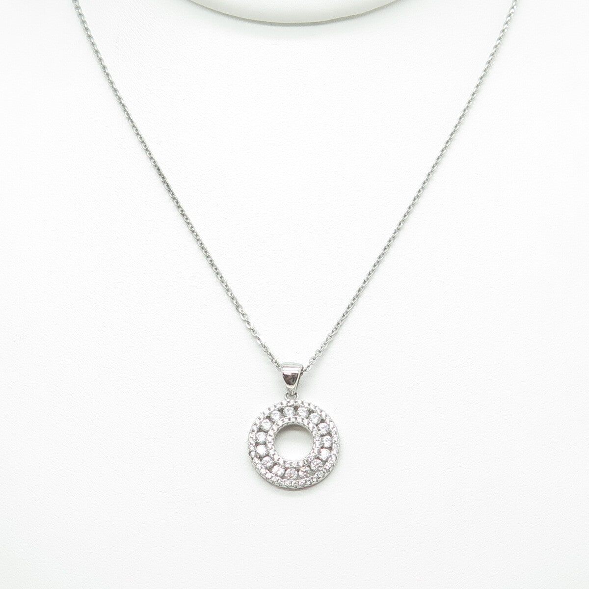 925 Sterling Silver Round-Cut C Z Floral Circle Cable Chain Necklace 18"