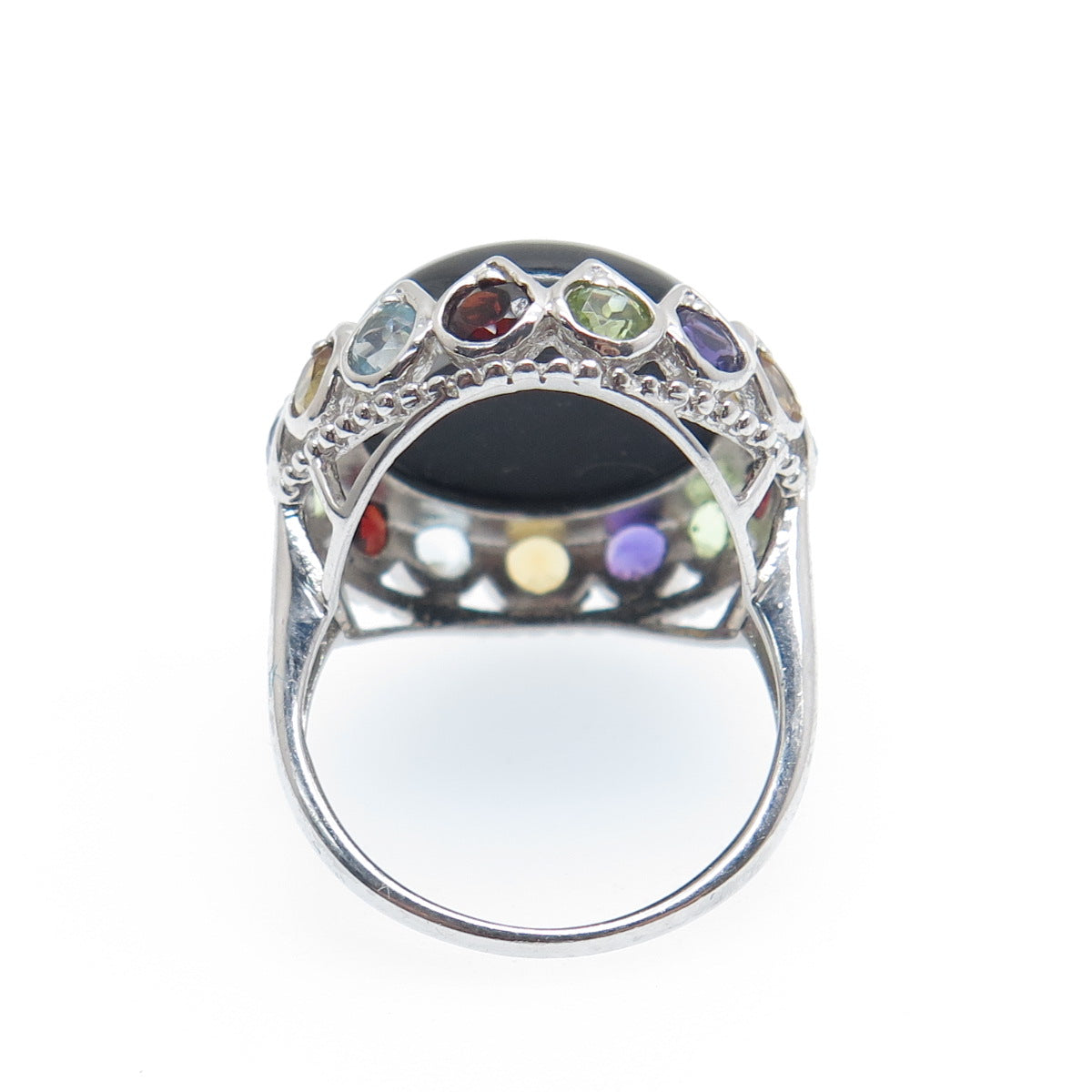 925 Sterling Silver Real Onyx Topaz Amethyst Citrine Peridot Garnet Ring Size 6