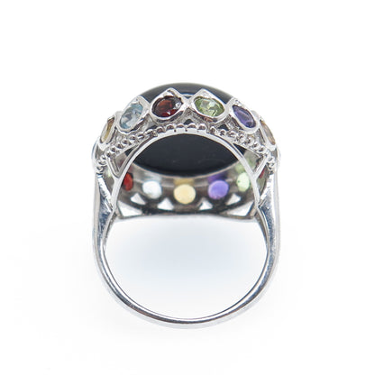 925 Sterling Silver Real Onyx Topaz Amethyst Citrine Peridot Garnet Ring Size 6