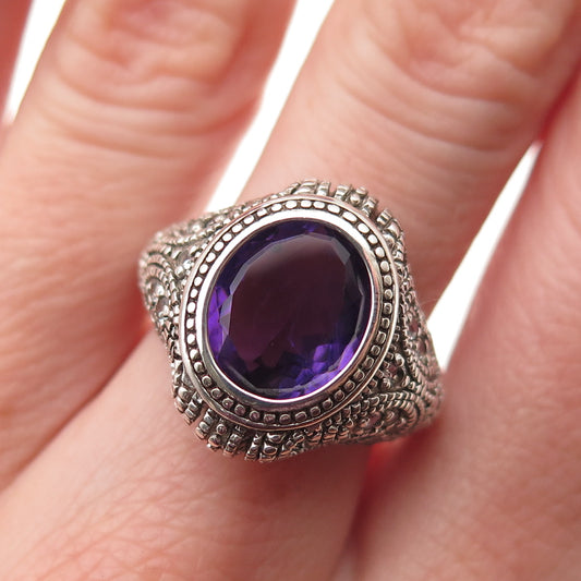 FD Felicia Design Sterling Vintage Real Amethyst Topaz Butterfly Ring Size 8.25