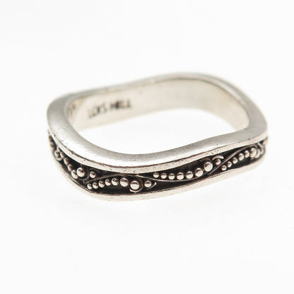 Lois Hill 925 Sterling Silver Vintage Granulated Wavy Oxidized Band Ring Size 9