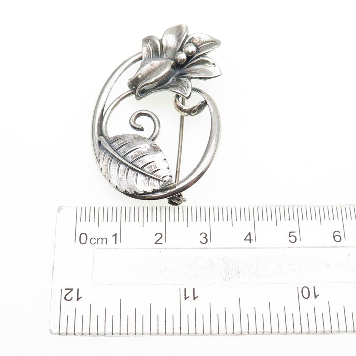 JEWELART 925 Sterling Silver Antique Art Deco Rose Flower Oxidized Pin Brooch