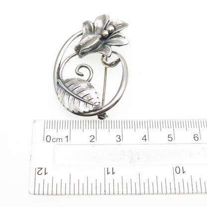 JEWELART 925 Sterling Silver Antique Art Deco Rose Flower Oxidized Pin Brooch