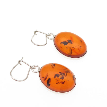 925 Sterling Silver Vintage Real Amber Dangle Earrings