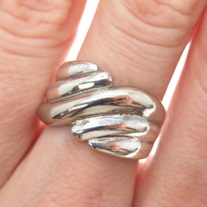 925 Sterling Silver Vintage Modernist Ribbed Bypass Ring Size 6