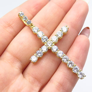925 Sterling Silver Gold Plated C Z Cross Pendant