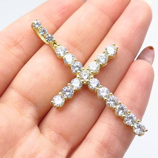 925 Sterling Silver Gold Plated C Z Cross Pendant
