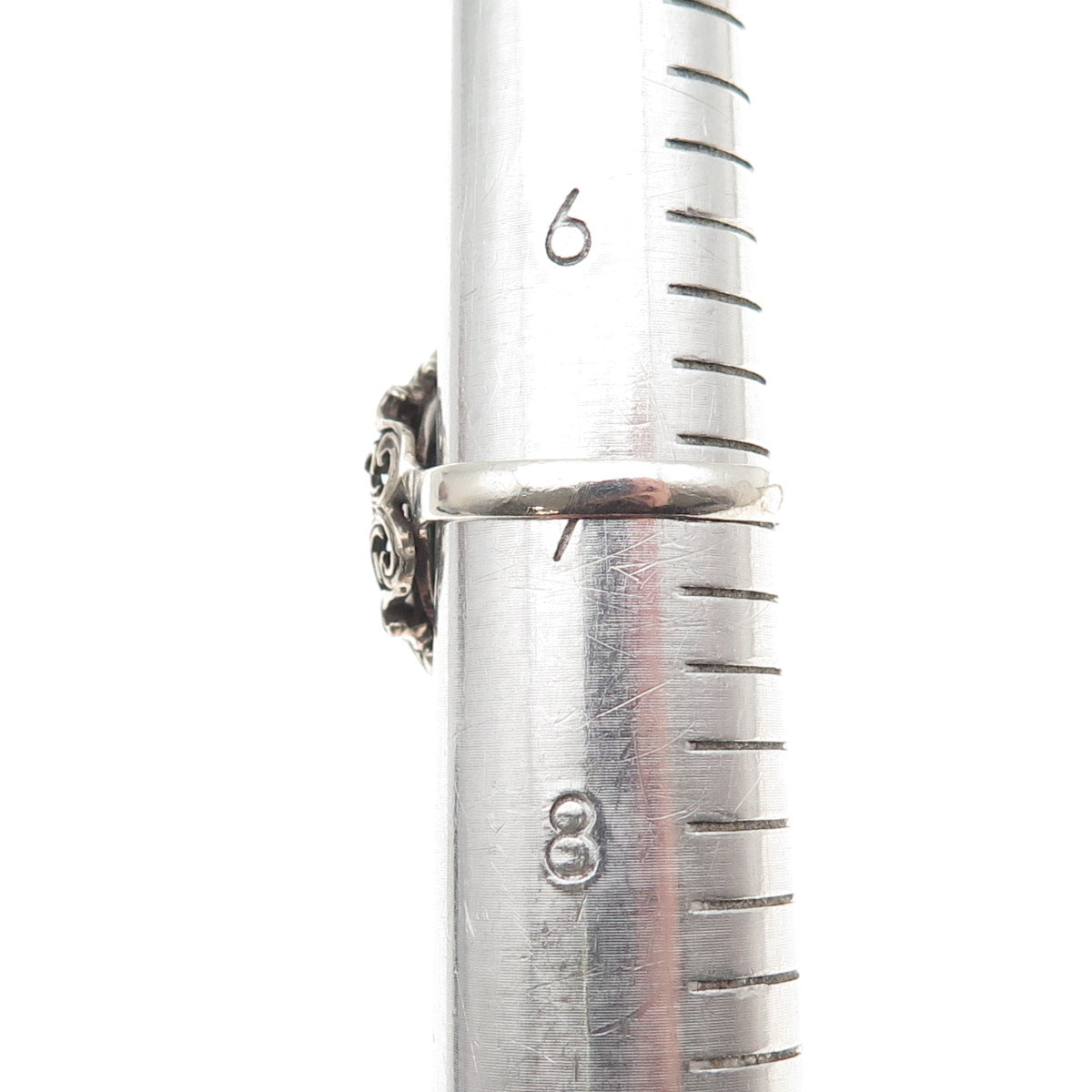 925 Sterling Silver Antique Art Deco Real Malachite Floral Oxidized Ring Size 7