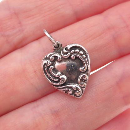 925 Sterling Silver Antique Art Deco Engraved Chatelaine Heart Charm Pendant