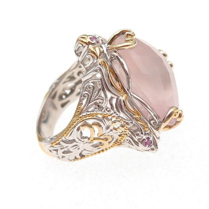 Michael Valitutti Gems En Vogue 925 Sterling Rose Quartz Sapphire Ring Size 8.25