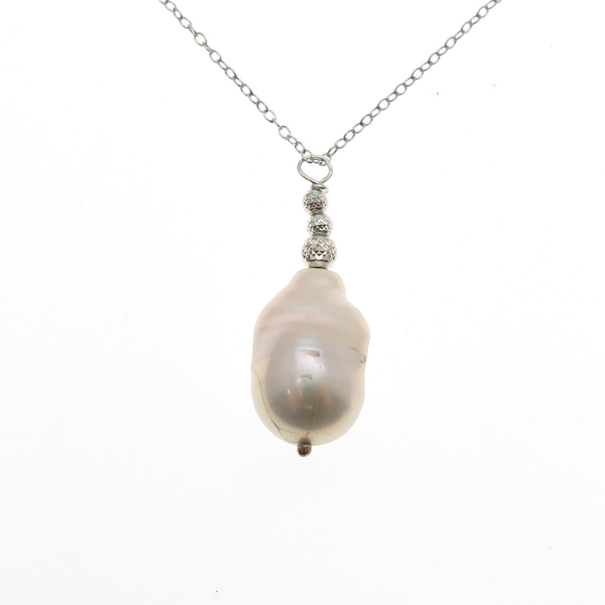 925 Sterling Silver Vintage Italy Real Baroque Pearl Cable Chain Necklace 18"