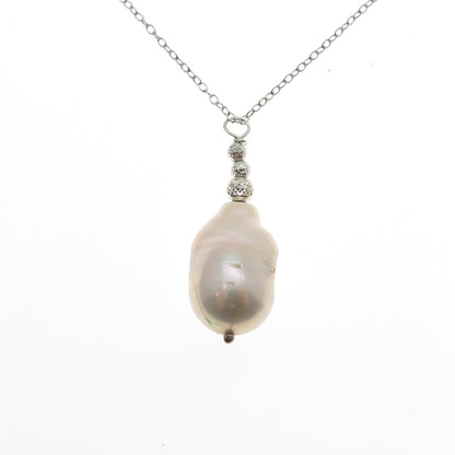 925 Sterling Silver Vintage Italy Real Baroque Pearl Cable Chain Necklace 18"