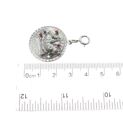 ELCO Sterling Silver Vintage Rhinestone Happy Birthday Cake Spring Ring Pendant