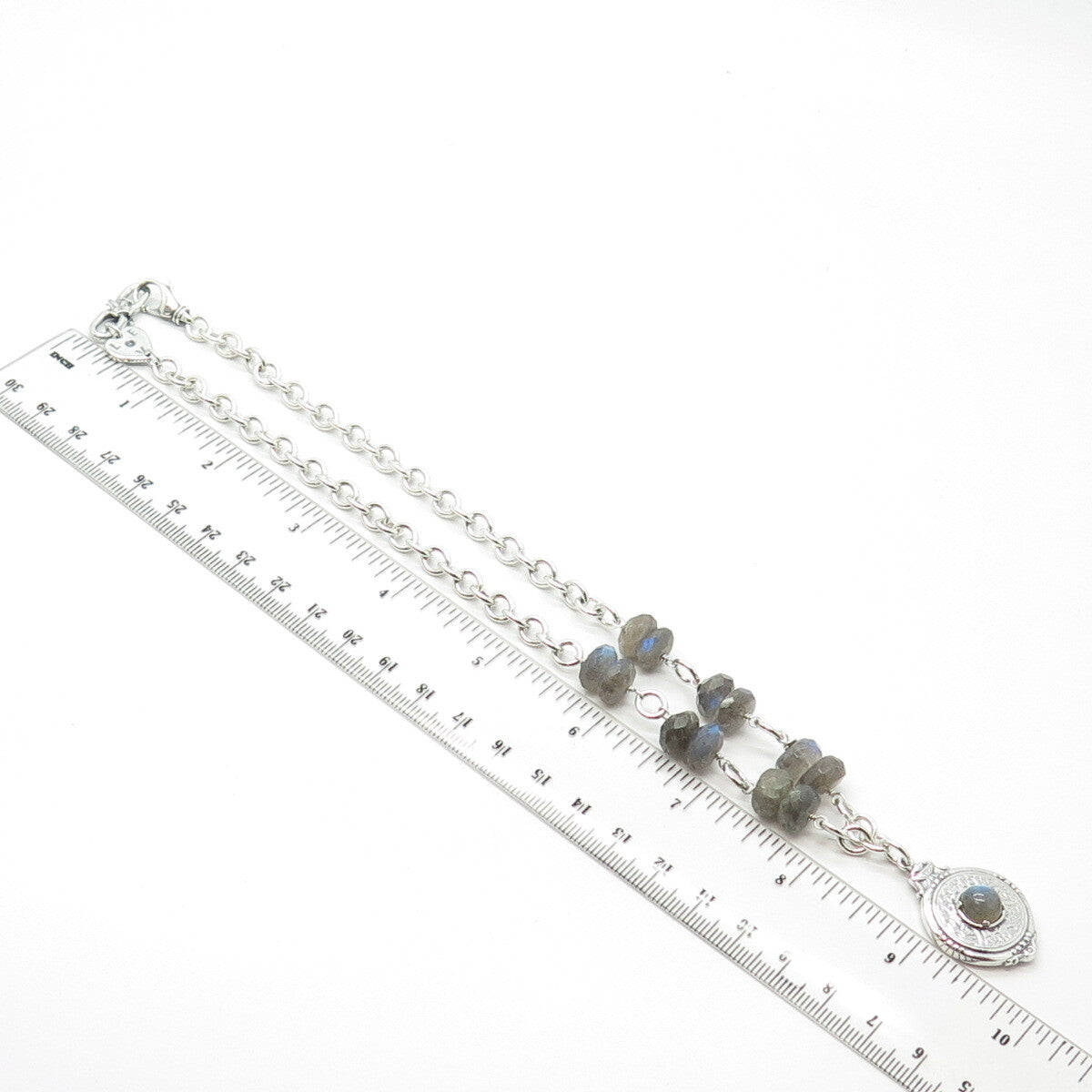 925 Sterling Silver Vintage Alana Love Real Labradorite Gemstone Necklace 16"