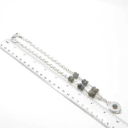 925 Sterling Silver Vintage Alana Love Real Labradorite Gemstone Necklace 16"