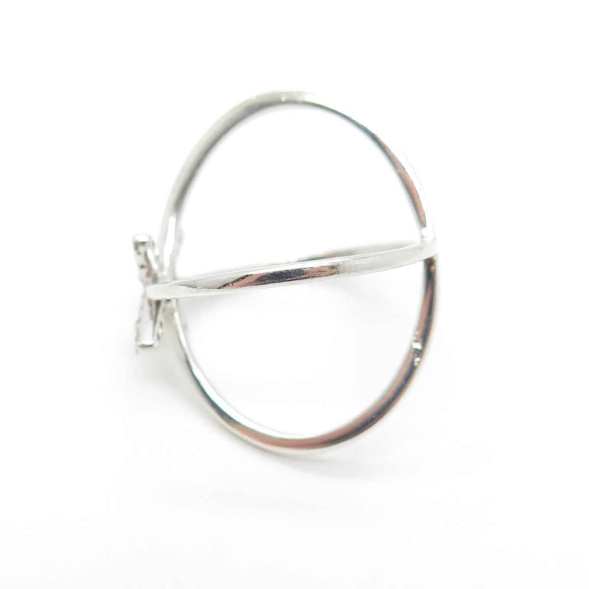 925 Sterling Silver Round-Cut C Z Crisscross Ring Size 7.25