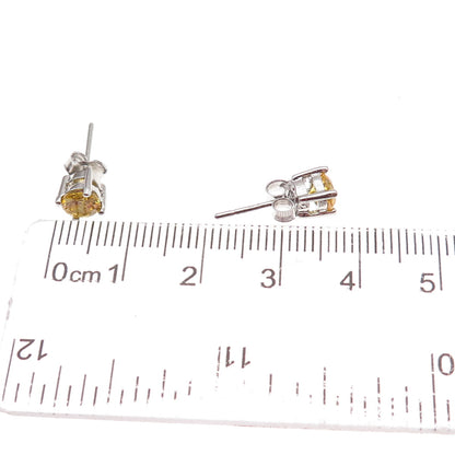 925 Sterling Silver Round-Cut Canary C Z Stud Earrings
