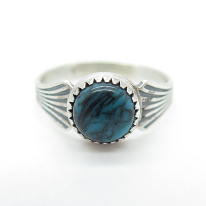 PACIFIC JEWELRY Old Pawn 925 Sterling Silver Turquoise Snake Eye Ring Size 3.75