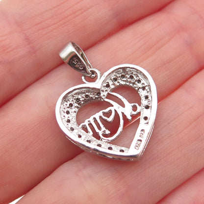 Charles Winston 925 Sterling Silver Real Diamond Mom Heart Charm Pendant