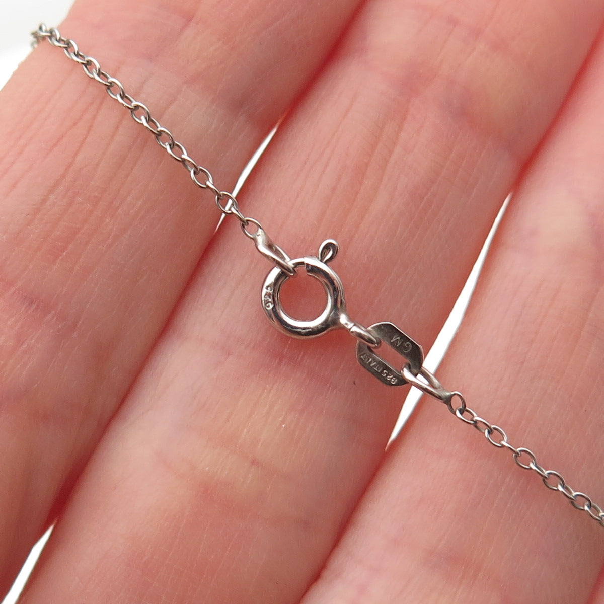 925 Sterling Silver Italy Real Diamond Modernist Drop Cable Chain Necklace 16"