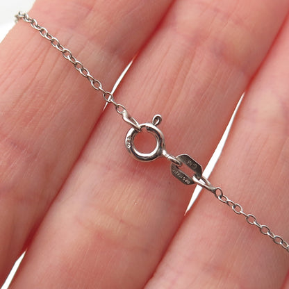 925 Sterling Silver Italy Real Diamond Modernist Drop Cable Chain Necklace 16"