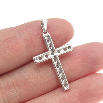 925 Sterling Silver Real Round-Cut Diamond Cross Pendant